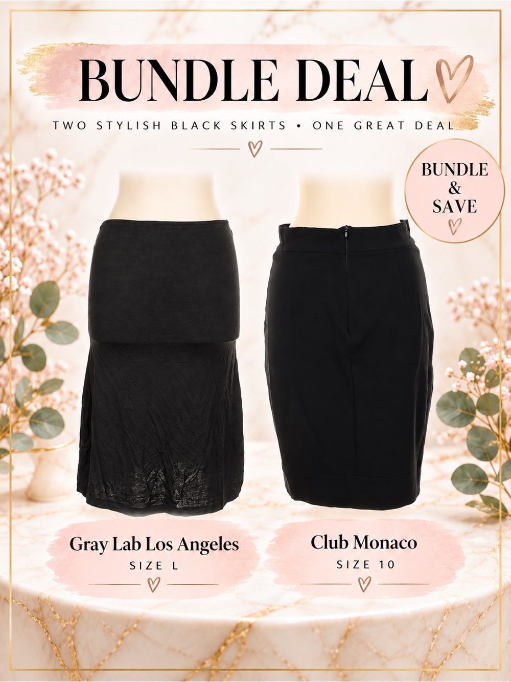 Black Skirt Bundle Gray Lab Los Angeles L + Club Monaco Size 10 Workwear